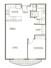 Traditional 1x1 with a Den 407 floor plan